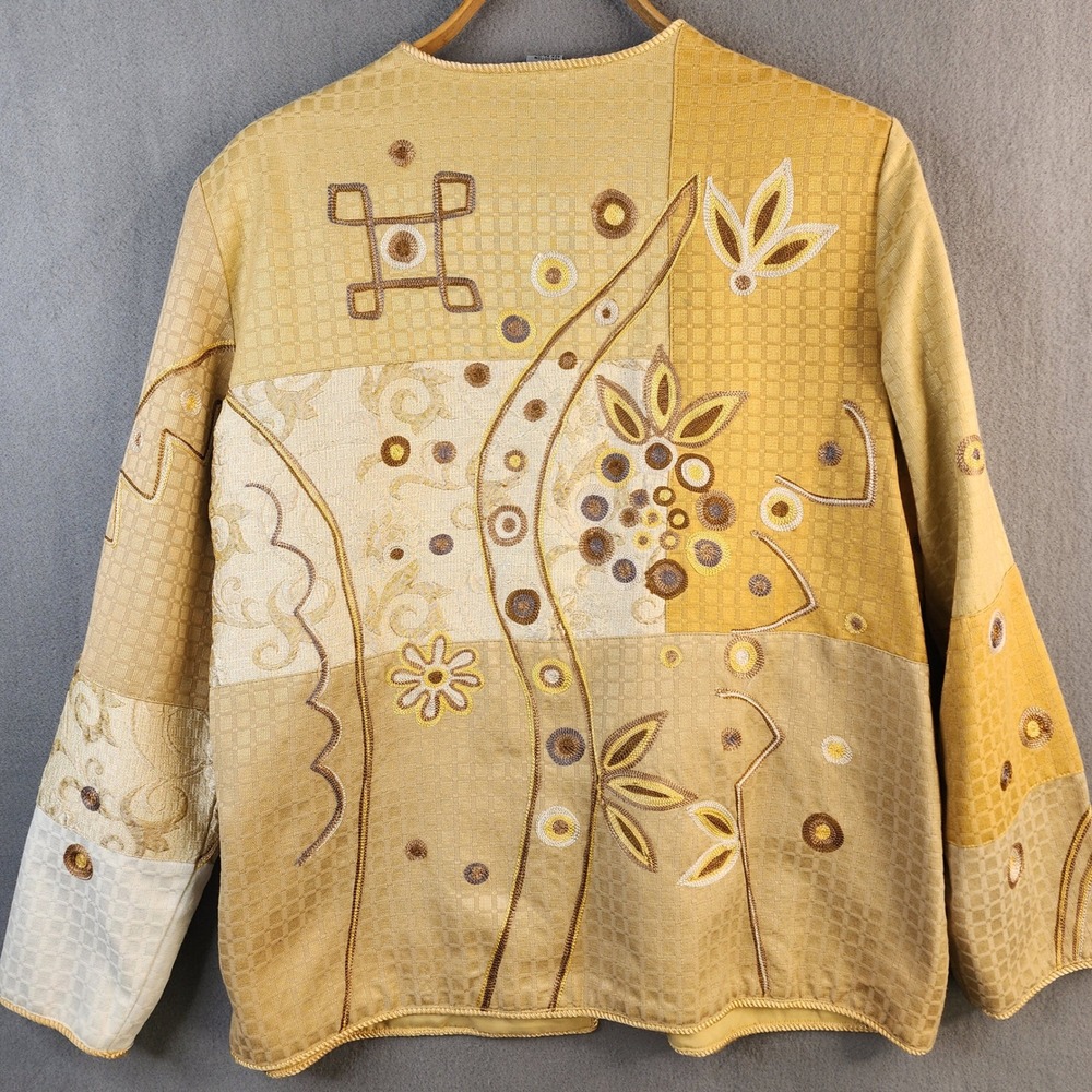 Artsy Embroidered Patchwork Jacket Boho Rope Loop Button Closure Color Block L - Picture 6 of 7